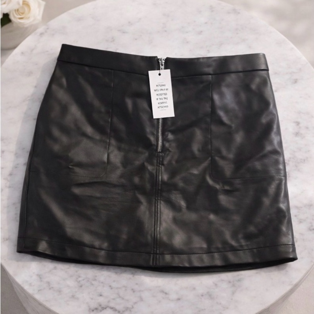 Black Faux Leather Zip-Front Mini Skirt Eloquii